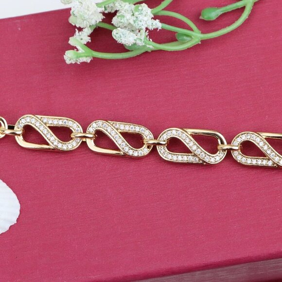 "Elegant Rose Gold Plated Link Bracelet with Sparkling CZ Detailing, XPBL0903 - Picture 10 of 13